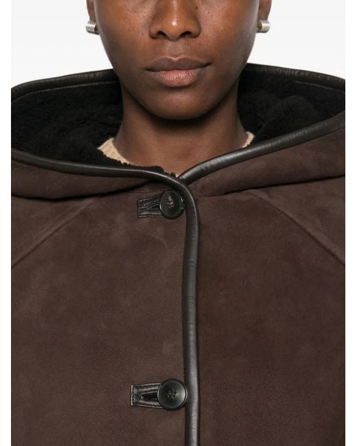 Yves Salomon Brown Hooded Buttoned Jacket
