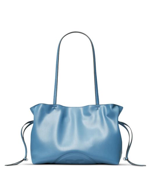 Tory Burch Blue Small Ella Natuura Drawstring Tote Bag