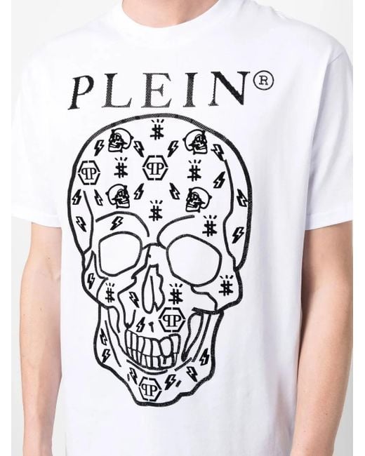 Philipp Plein White Skull-Print Round Neck T-Shirt for men