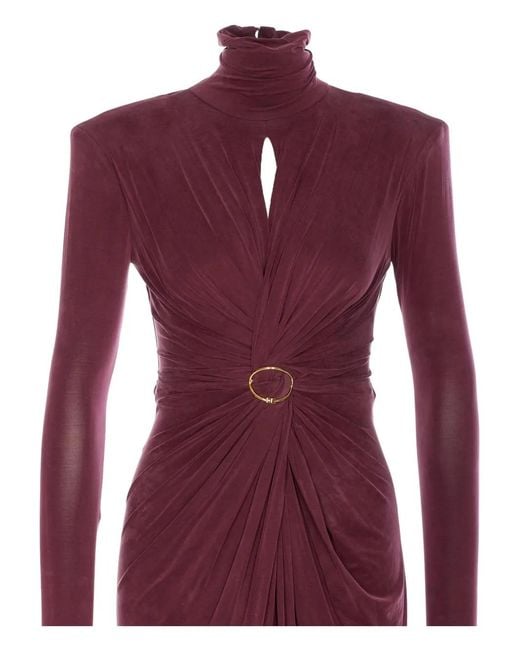 Elisabetta Franchi Purple High-Neck Gathered Maxi Dress