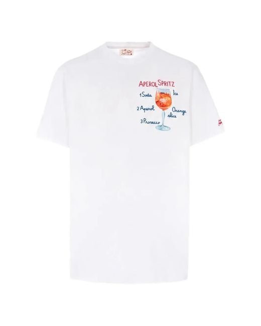 Mc2 Saint Barth White Portofino Cocktail-Embroidered T-Shirt for men
