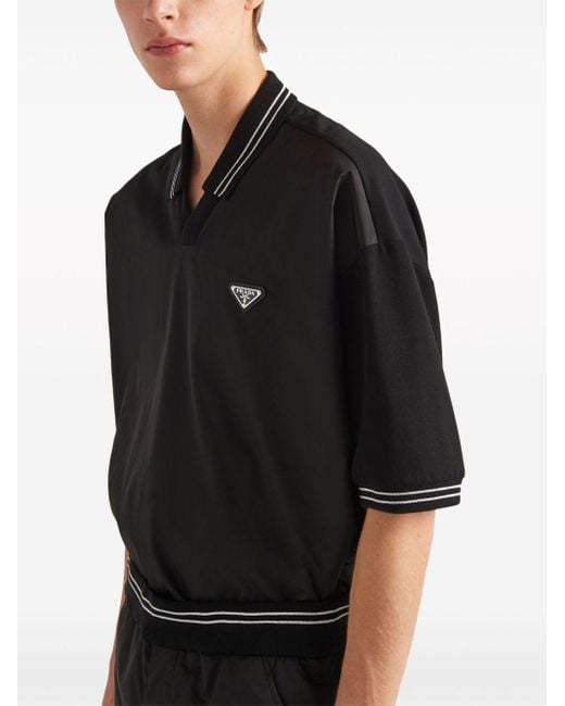 Prada Black Logo-plaque Piqué-trim Polo Shirt for men