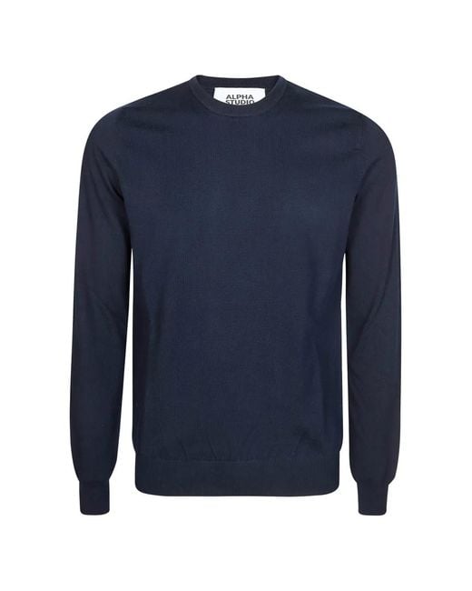 Alpha Studio Blue Long-Sleeve Crewneck T-Shirt for men
