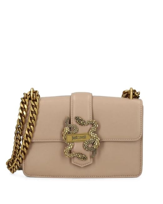 Just Cavalli Brown Snake-Plaque Shoulder Bag