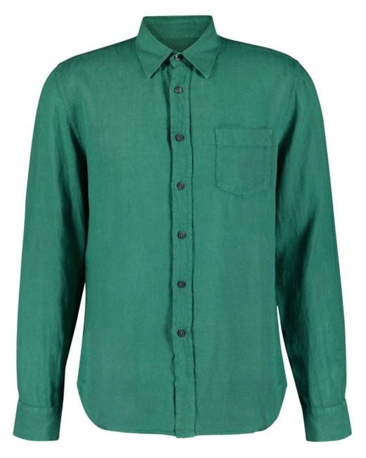 Camisa de manga larga 120% Lino de hombre de color Green