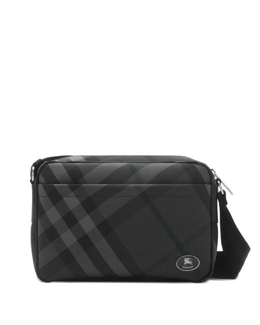 Burberry Black Slim Grid Crossbody Bag for men