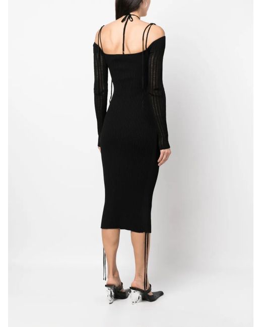 ANDREADAMO Black Cold-Shoulder Knitted Midi Dress
