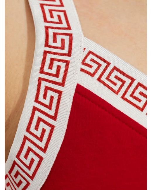 Versace Red Medusa And Greca Border Strappy Mini Dress