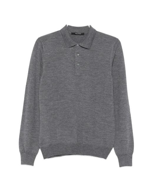 Tagliatore Gray Palmer Long-Sleeve Knitted Polo Shirt for men