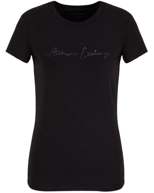 Armani Exchange Black Rhinestone-embellished Crew-neck T-shirt