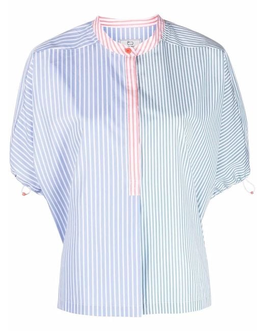 Woolrich Blue Contrast-Panel Striped Blouse