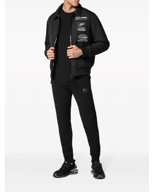 Philipp Plein Black Logo-Patch Matte-Finish Bomber Jacket for men