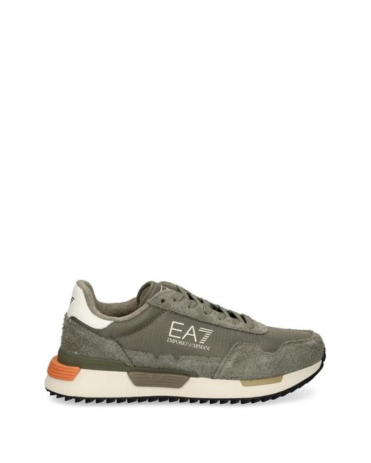 EA7 Gray Logo-Print Panelled Sneakers for men