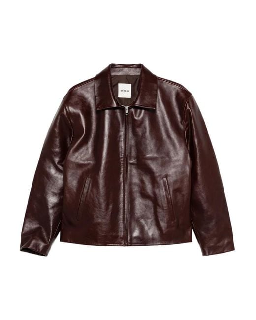 Sandro Brown Zip-Front Leather Jacket for men
