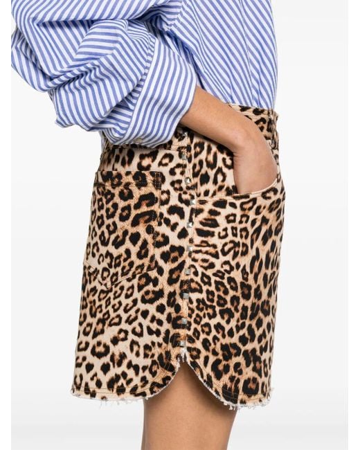 A PAPER KID Natural Leopard-Print Mini Skirt