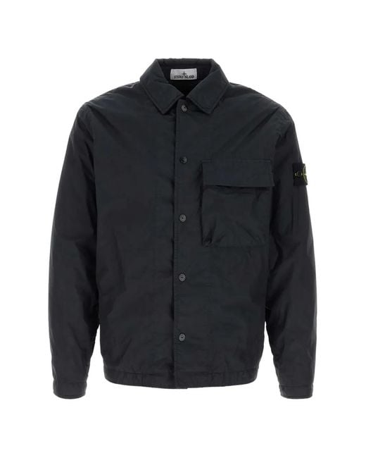 Stone Island Blue Painted Nylon Overshirt for men
