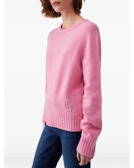 Liu Jo Pink Ribbed Perforated-Logo Sweater