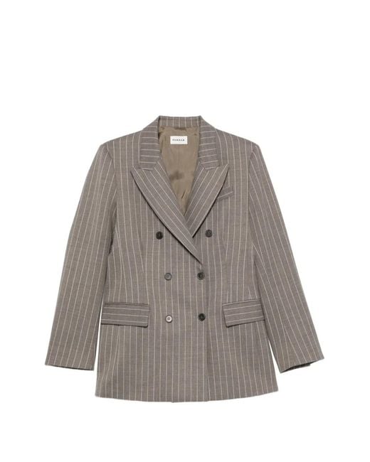 P.A.R.O.S.H. Gray Pinstripe-Pattern Double-Breasted Blazer