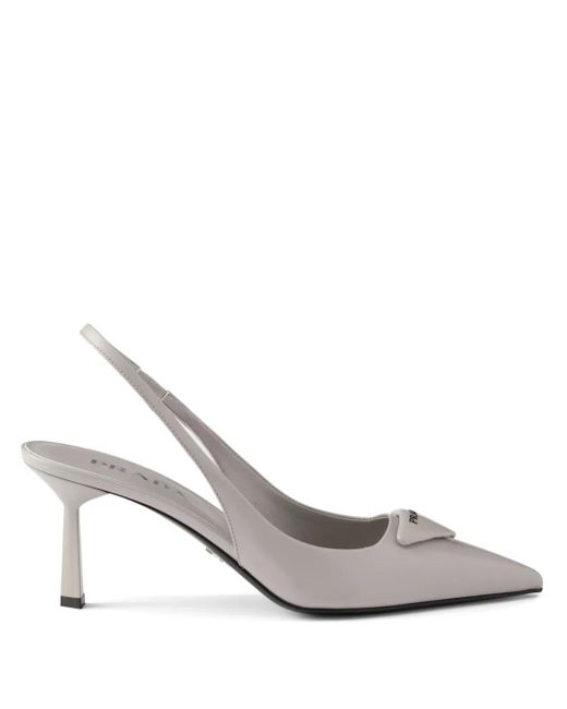 Prada White 75Mm Triangle-Logo Pumps