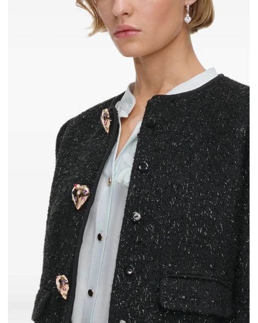Self-Portrait Black Metallic Boucle Fur Cuff Jacket