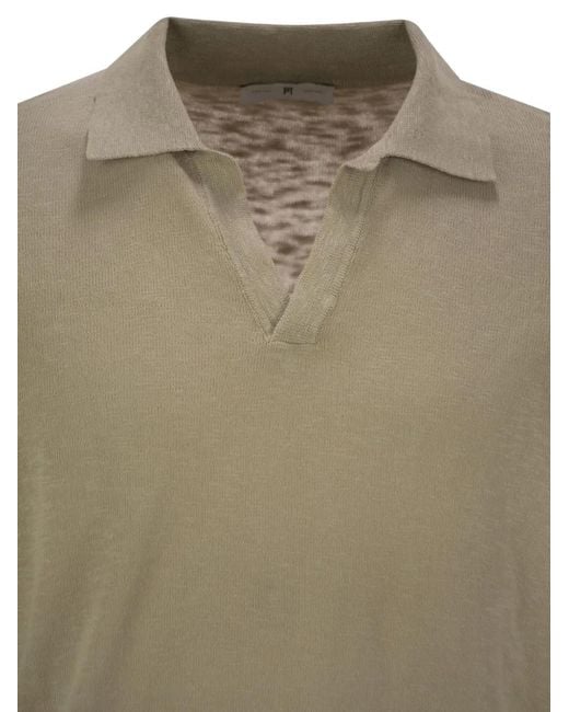 PT Torino Green Long-Sleeved Cotton Polo-Colar T-Shirt for men