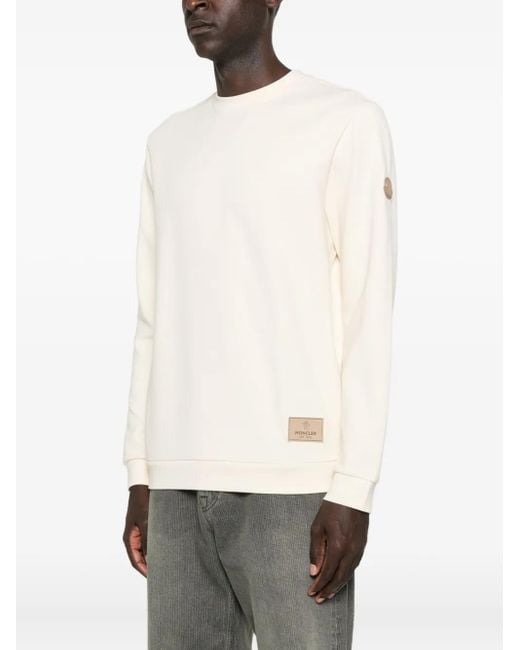 Moncler White Logo-Patch Crew Neck Sweatshirt for men