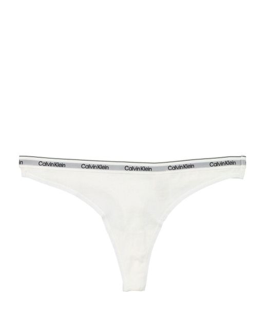 Calvin Klein Logo-waistband Mid-rise Thong in White