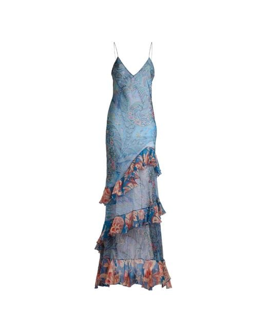 Etro Blue Printed Silk Long Dress