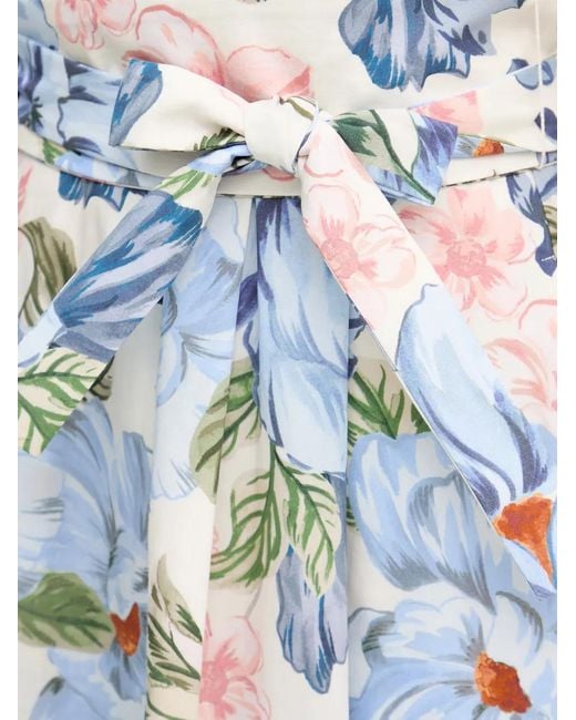 Ouí Blue Floral-Print Belted Midi Dress