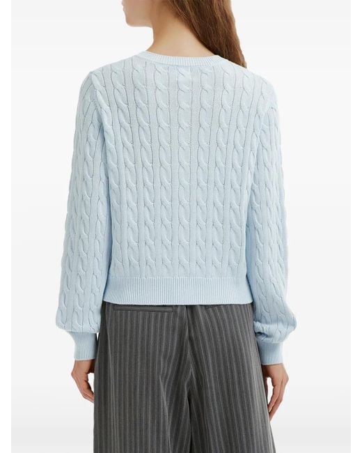 B+ AB Blue Cable-Knit Bow-Detail Cardigan