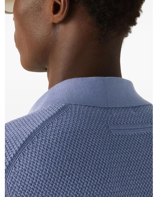 Zegna Blue Reguther Fit Jacquard Knit Polo With Short Sleeves for men