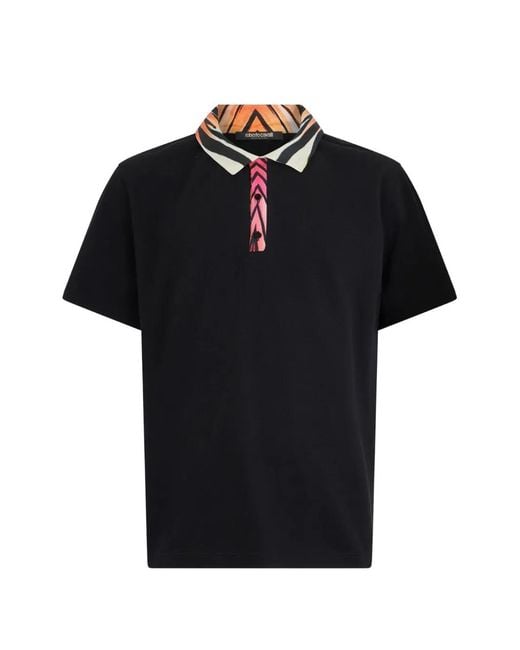 Roberto Cavalli Black Ray Of Paradise Collar Polo Shirt for men