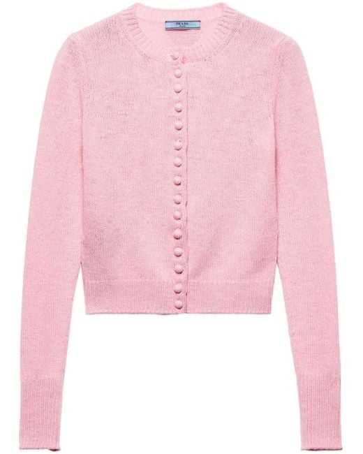 Prada LongSleeve Cashmere Knit Cardigan in Pink Lyst