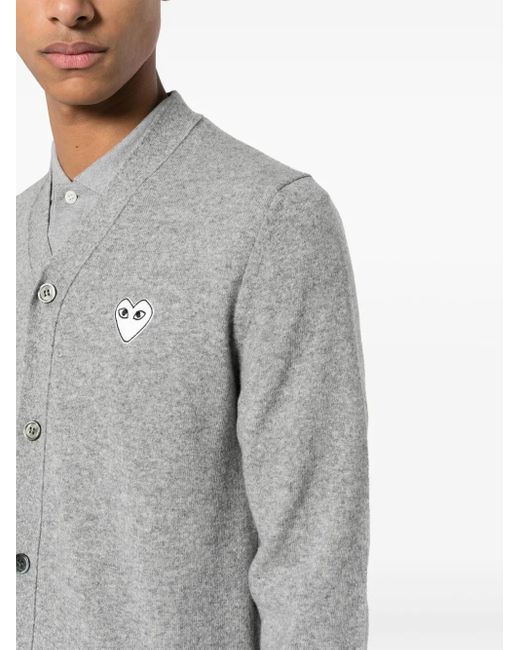 COMME DES GARÇONS PLAY Gray Heart-Patch Mélange-Effect Wool Cardigan for men