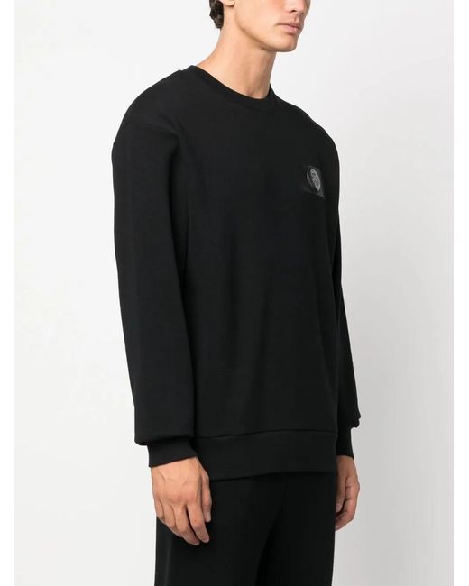 Philipp Plein Black Logo-Patch Cotton Sweatshirt for men