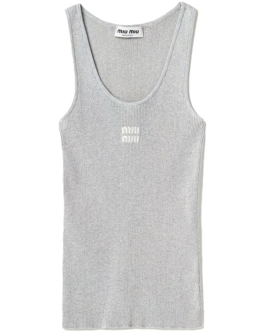 Miu Miu Gray Rib-Knit Cotton Tank Top