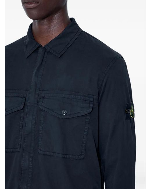 Stone Island Blue Button-Down Chest-Pocket Shirt for men