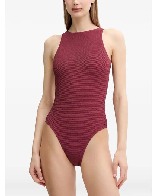 Picture Purple Kalen Ribbed-Knit Open-Back Swimsuit