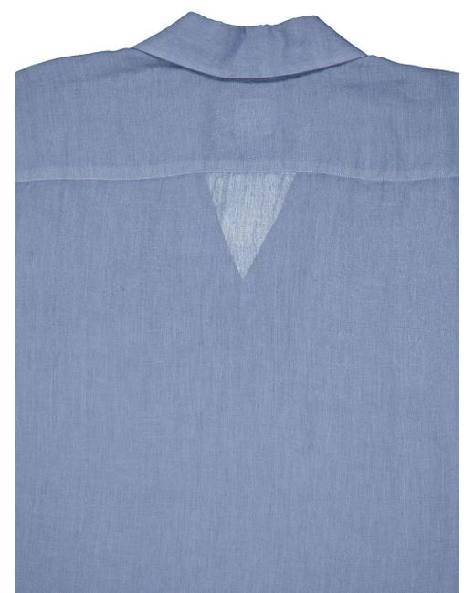 メンズ 120% Lino キャンプカラー リネンシャツ Blue