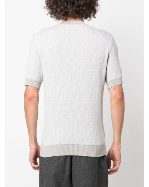 Fendi White Shadow-intarsia Knit T-shirt for men
