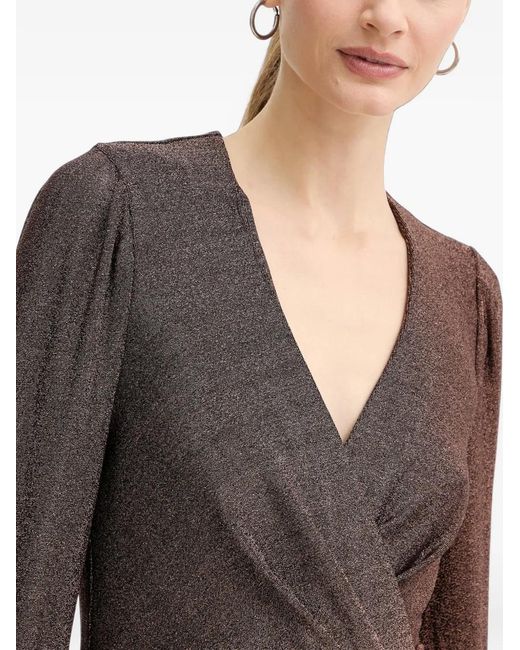 Morgan Brown Rnino Metallic-Effect Wrap-Style Mini Dress