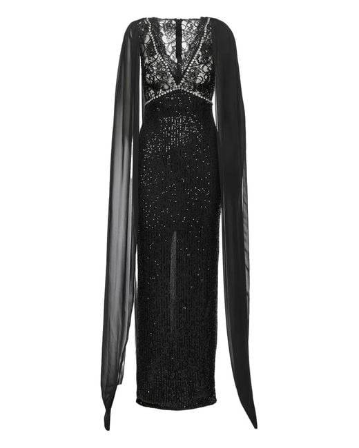 Nissa Black Sequin Lace Maxi Dress