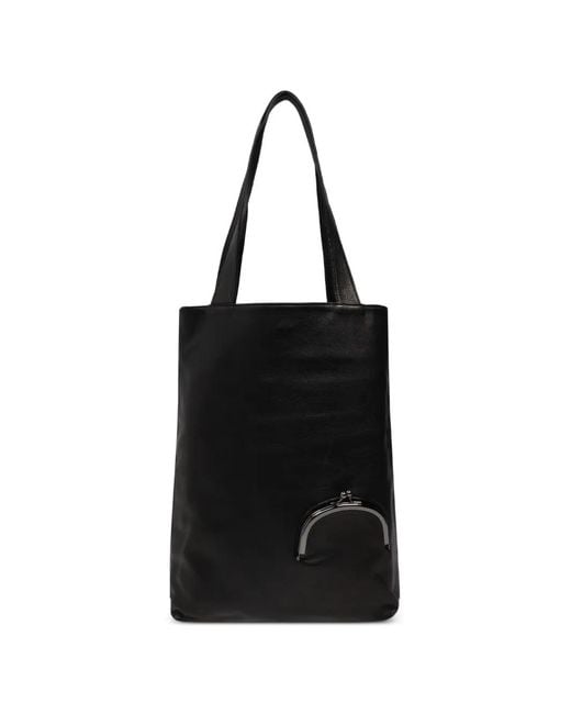 Discord Yohji Yamamoto Black Large Kiss-Lock Leather Tote Bag
