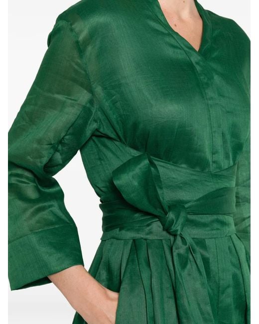 Max Mara Green Camilla V-Neck Tie Dress
