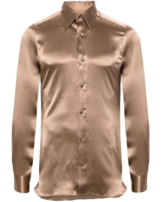 Chemise en soie à manches longues Tom Ford pour homme en coloris Brown