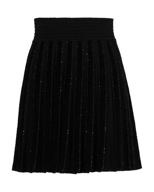 Balmain Black Pleated Glitter Knit Skirt