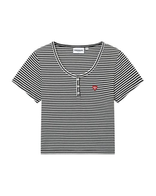 Chocoolate Gray Striped Logo T-Shirt