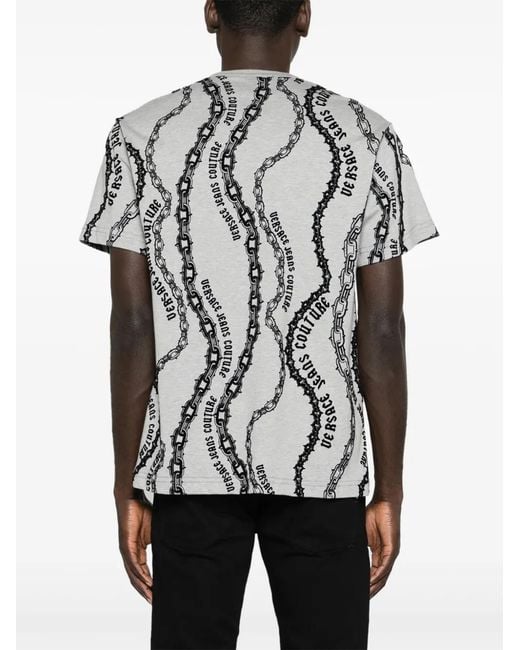 Versace Jeans Couture White Flocked-Print Cotton T-Shirt for men