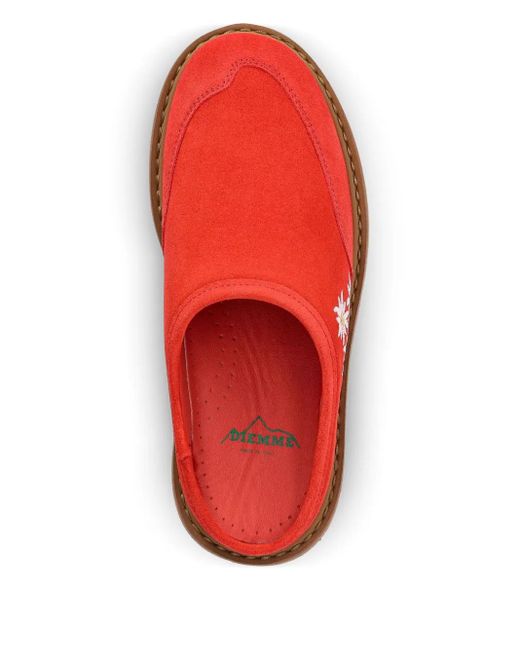 Diemme Red Mules Maggiore Stella Alpina À Broderies