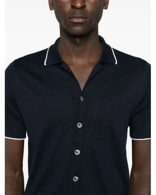 Fedeli Blue Contrasting-Trim Shirt for men
